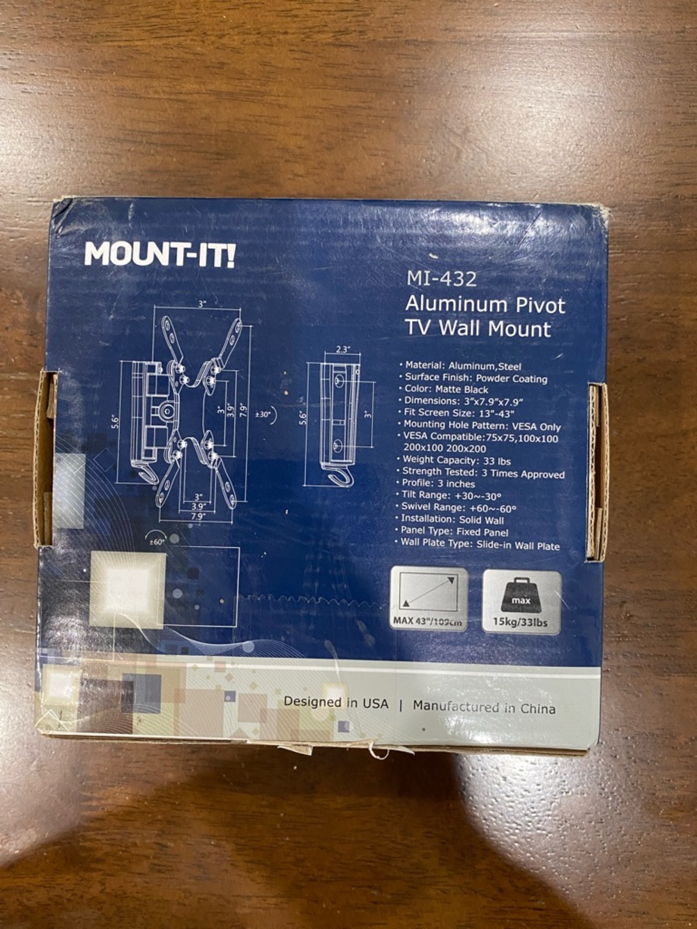 MI-432 Aluminum Pivot RV camper TV Wall Mount - Matte Black